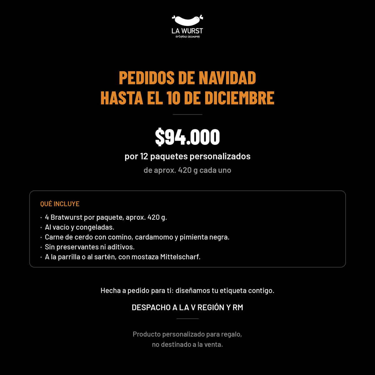 Pedidos de Navidad hasta el 10 de diciembre: $94.000 por 12 paquetes personalizados de aprox. 420 g cada uno