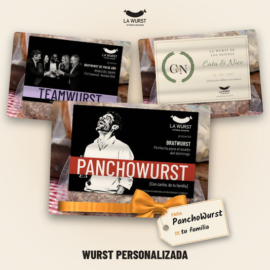 Wurst Personalizada de La Wurst: paquetes de Bratwurst con etiquetas personalizadas para familia, empresas y matrimonios
