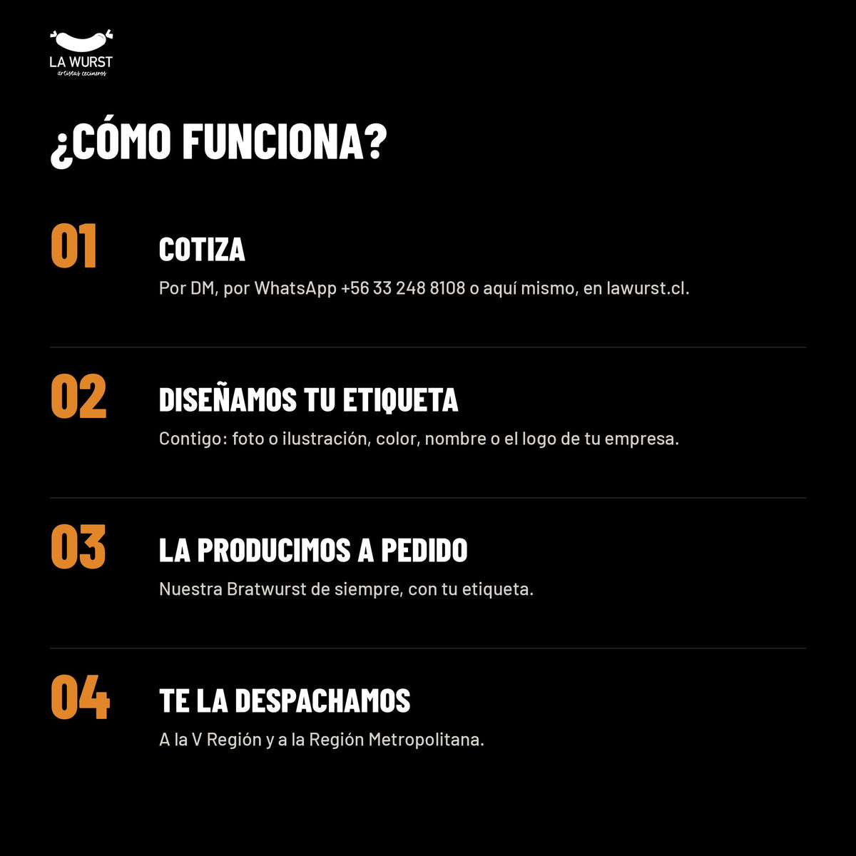 Cómo funciona la Wurst Personalizada: cotiza, diseñamos tu etiqueta, la producimos a pedido y te la despachamos